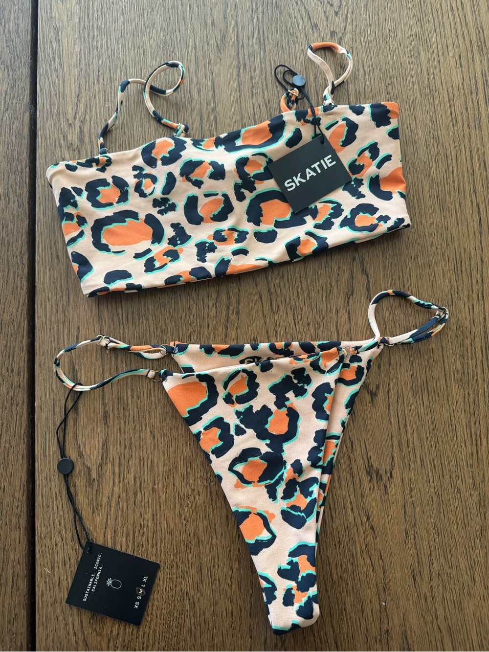 Skatie Leopard Print Bikini in Peach, Orange & black